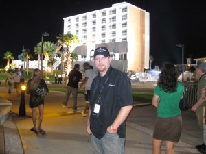 Philip Nelson in front of the soon to be imploded Spy Glass Hotel